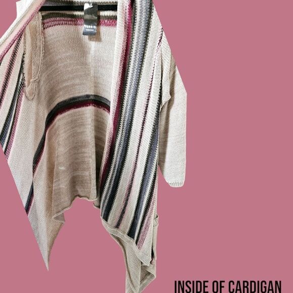 TORRID multi- color Soft Border striped open front Knit cardigan with pockets 2X - Picture 10 of 15